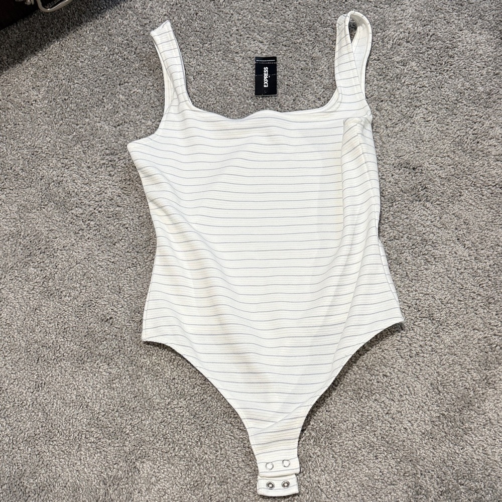 Express White Striped Bodysuit